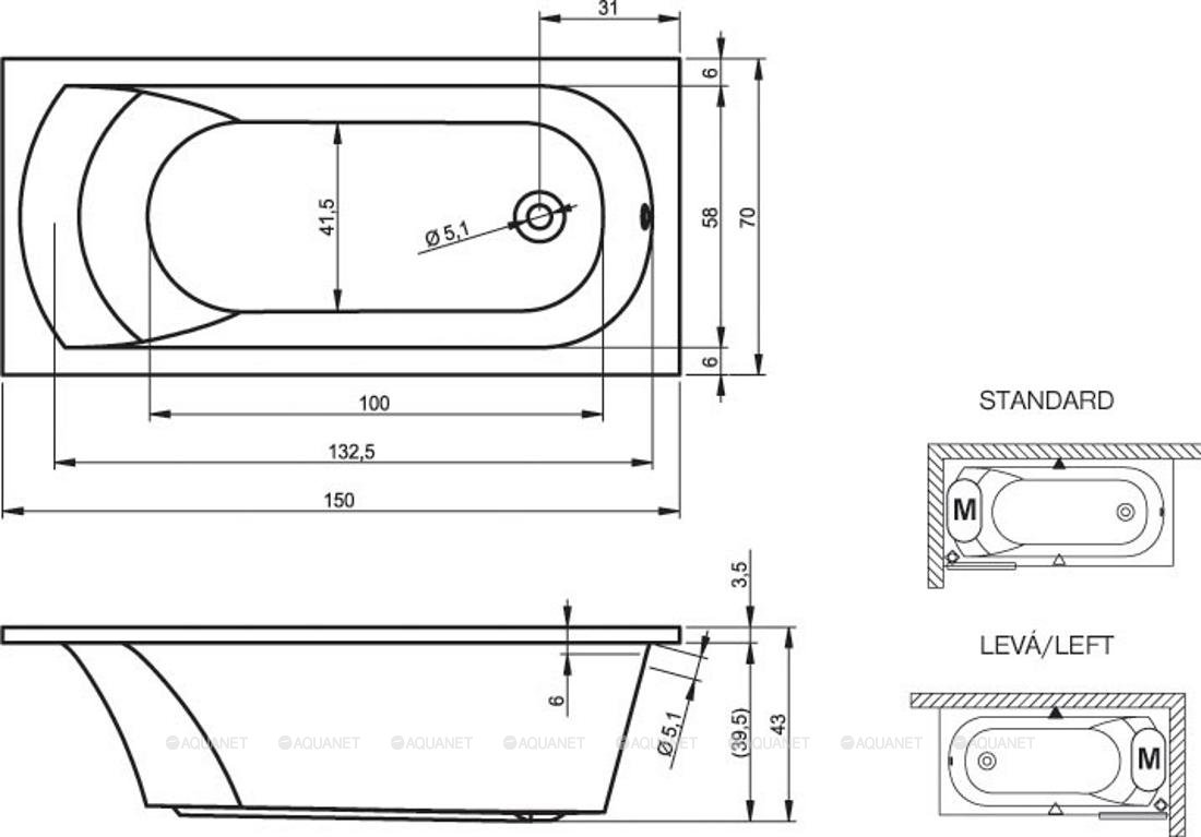 Акриловая ванна Riho Miami 150x70 BB5800500000000